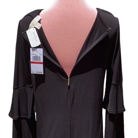 MICHAEL KORS NWT XS BLACK SHIFT DRESS DOUBLE BELL SLEEVES CHAIN DETAIL - Picture 6 of 13